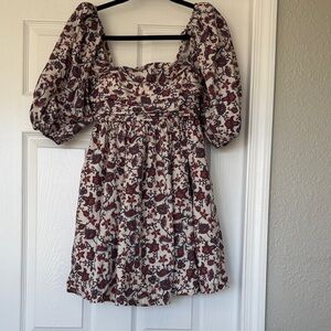 Abercrombie & Fitch Cream Mini Dress with Burgundy Floral Print